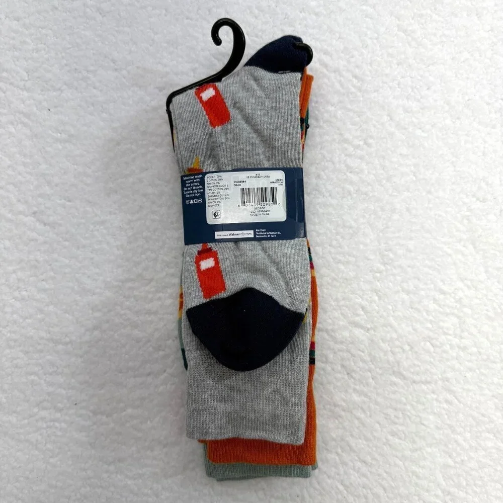 George 3 Pair‎ Novelty Fashion Crew Socks Ketchup Mustard Hot Dog BBQ Size 6-12